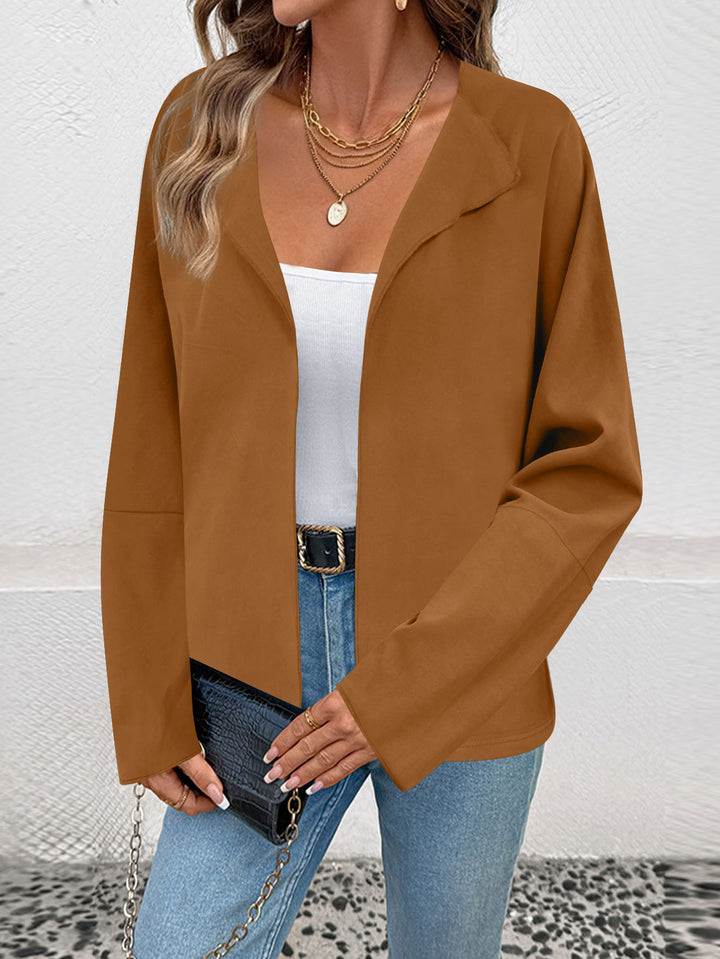 Damen Leichter Offener Blazer mit fallendem Revers und weiten Ärmeln Drune