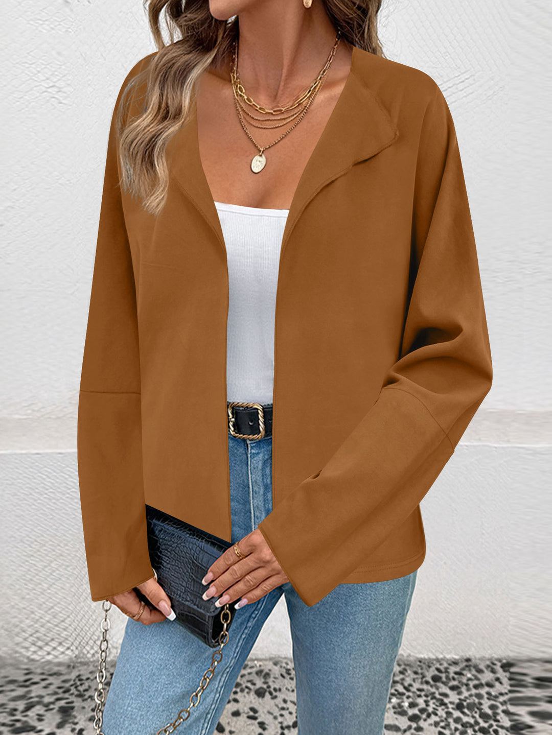 Damen Leichter Oversize-Mantelblazer mit offenem Schnitt und weiten Ärmeln Drune