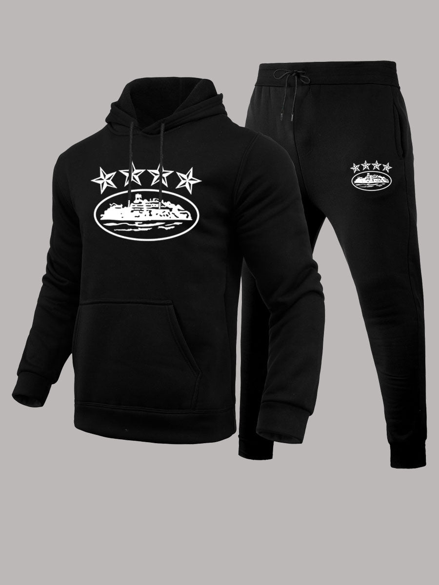 Herren sportliches Hoodie und Jogginghose Set mit auffälligem Grafikdesign Drune