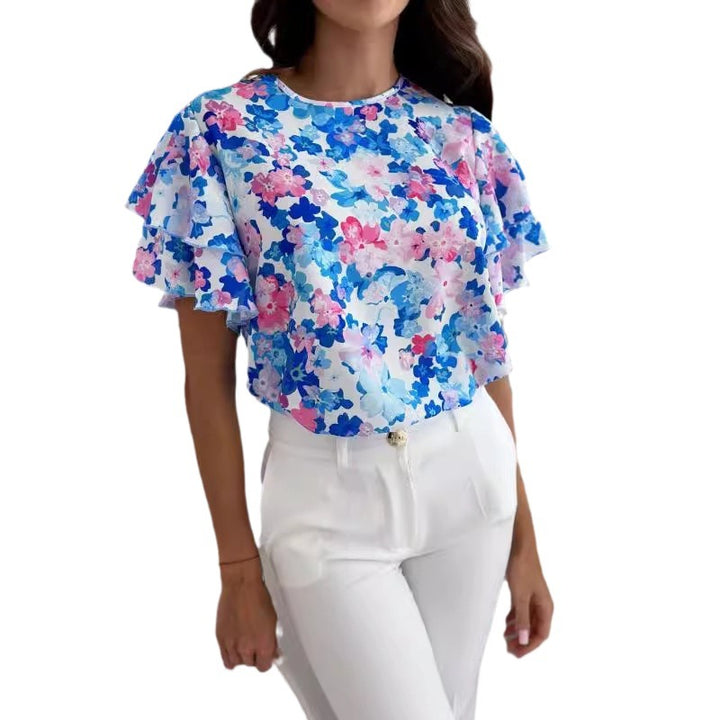 Damen Blusenshirt mit voluminösen Rüschenärmeln und floralem Design Drune