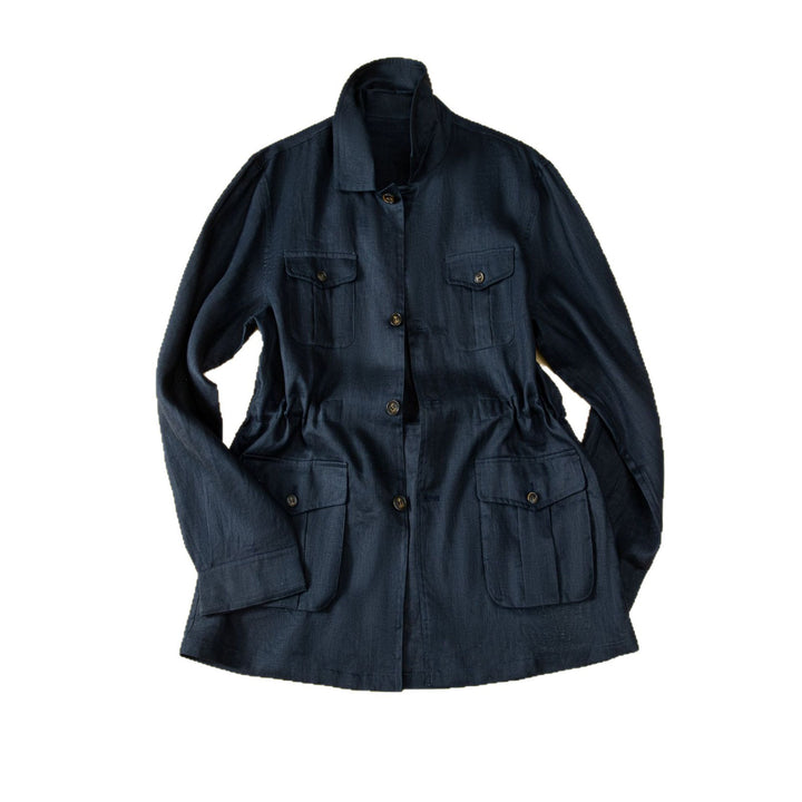 Damen Utility-Jacke aus Leinenmix mit Tunnelzug, Pattentaschen und Hemdkragen Drune