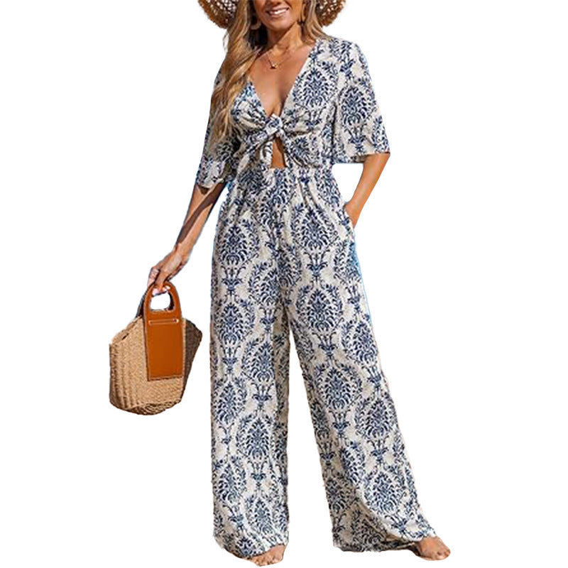 Damen Jumpsuit mit weitem Bein und elegantem Wickeldetail Drune