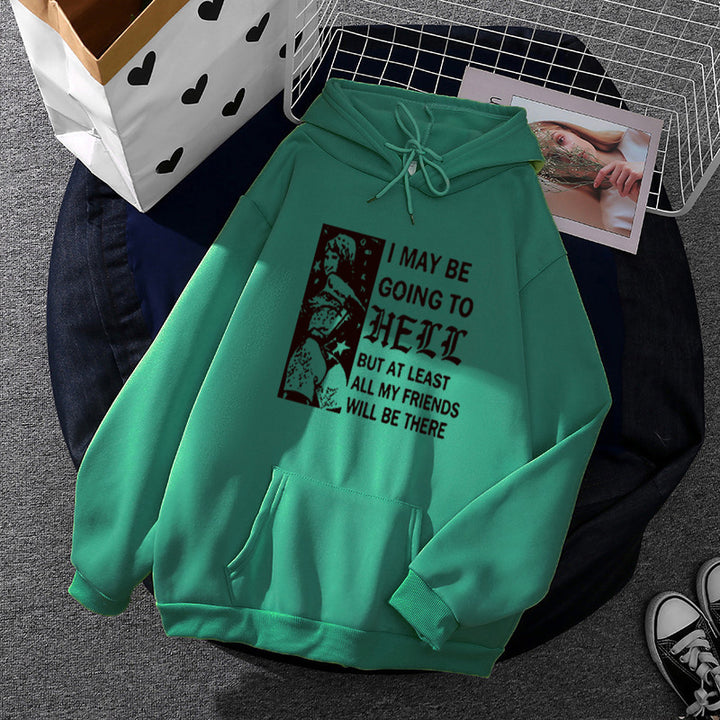Damen nan weitgeschnittener Kapuzenpullover mit Gothic-Statementprint und Kängurutasche Drune