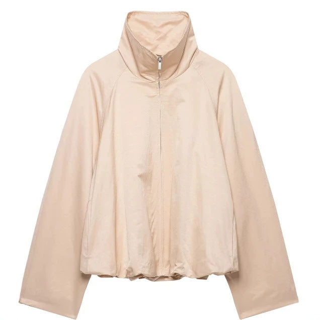 Damen Oversize‑Blousonjacke mit Funnelkragen, Raglanärmeln und verstellbarem Saum Drune