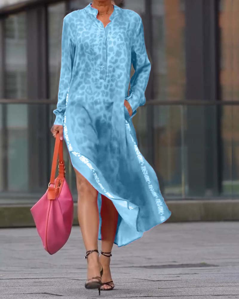 Damen Maxikleid mit lässiger Knopfleiste und animalischen Mustern Drune