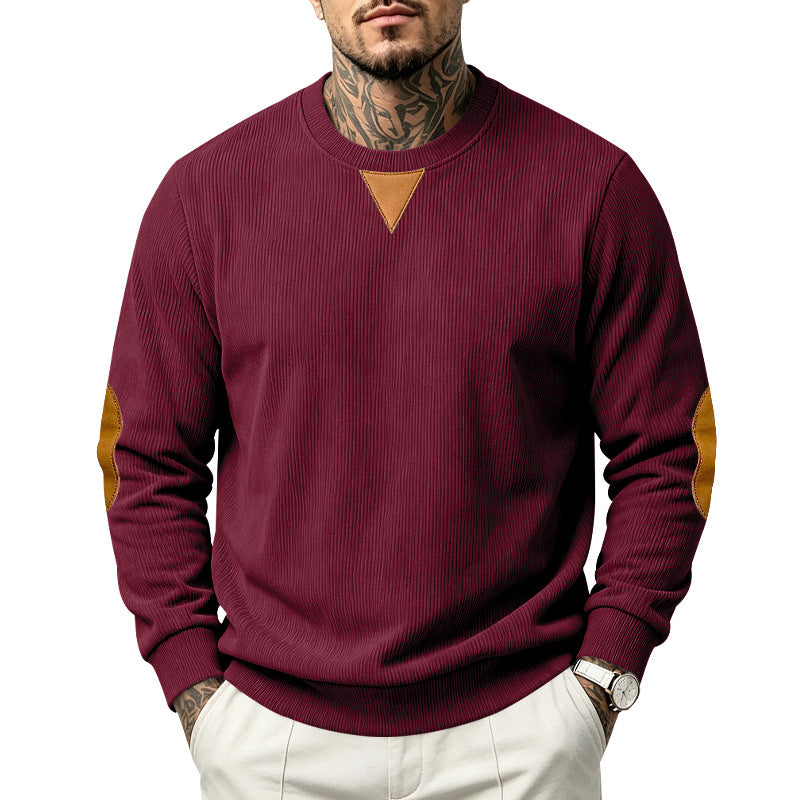 Herren Rundhals-Sweatshirt mit feiner Rippstruktur und Ellbogen‑Patches Drune