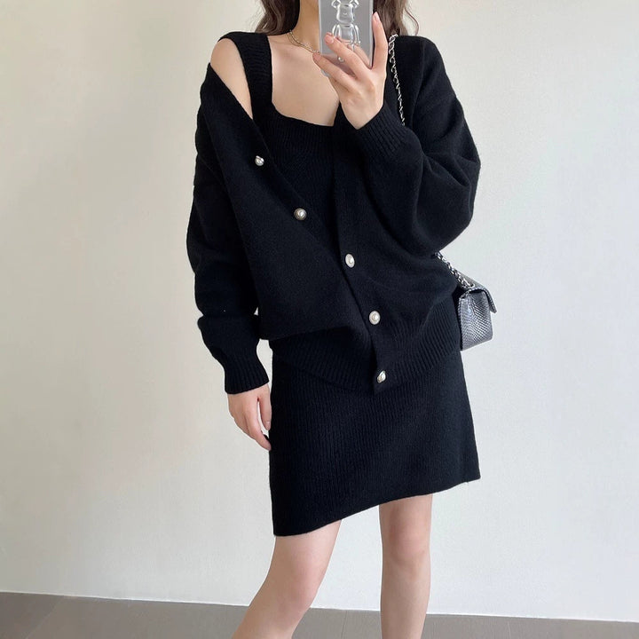 Damen Strickkleid mit offener Strickjacke Drune