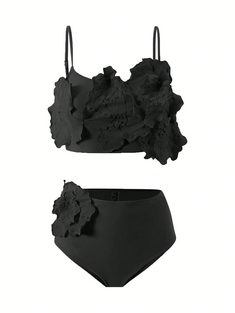 Damen Floral Bikini mit voluminösem Blüten-Design Drune