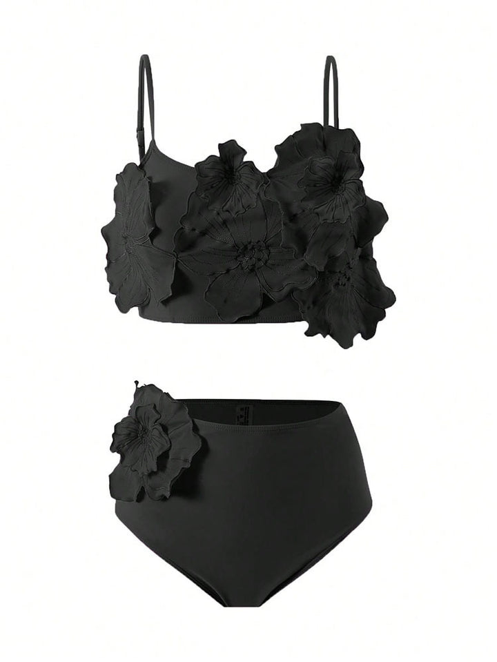 Damen Floral Bikini mit voluminösem Blüten-Design Drune