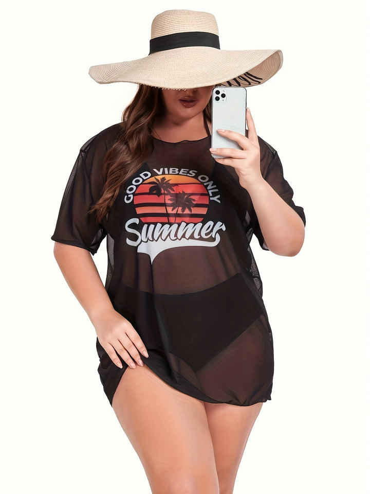 Damen Transparente Strandbluse mit sommerlichem Aufdruck Drune