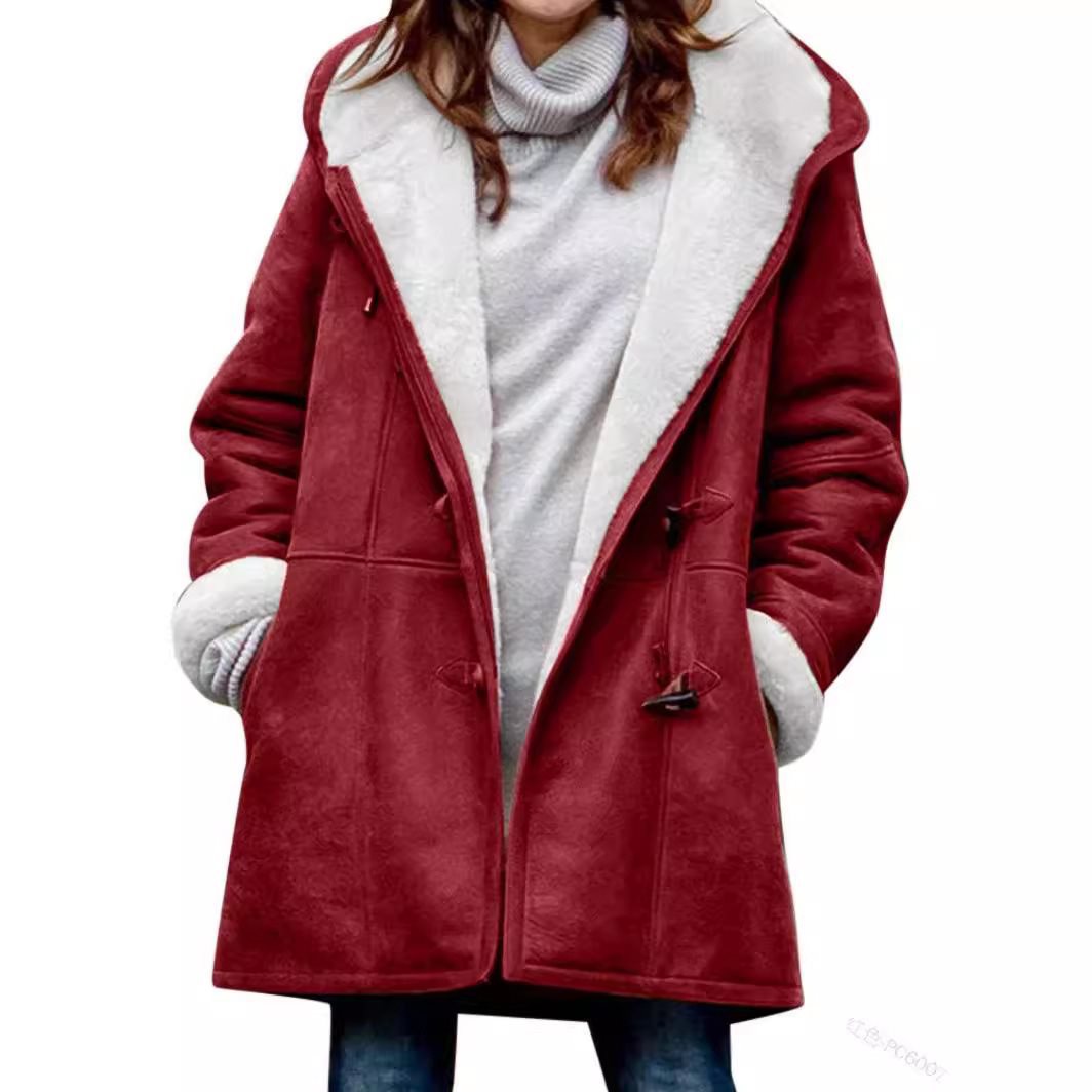 Damen Teddygefütterter Dufflecoat mit Kapuze, Kunstfell-Innenfutter und Knebelverschlüssen Drune