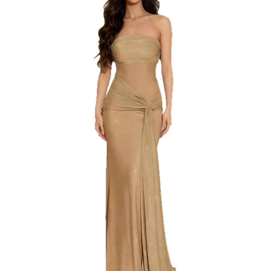 Damen Strapless Glamour Kleid mit eleganten Schals Drune