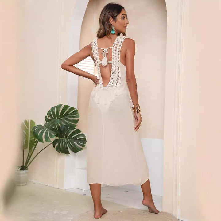 Damen Luftiges Strandkleid mit gehäkeltem Dekolleté Drune
