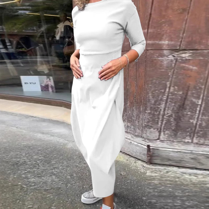 Frauen Einfach Midi Kleid mit Bootsausschnitt, Taillierte Passform und Tulpenrock-Detail Drune