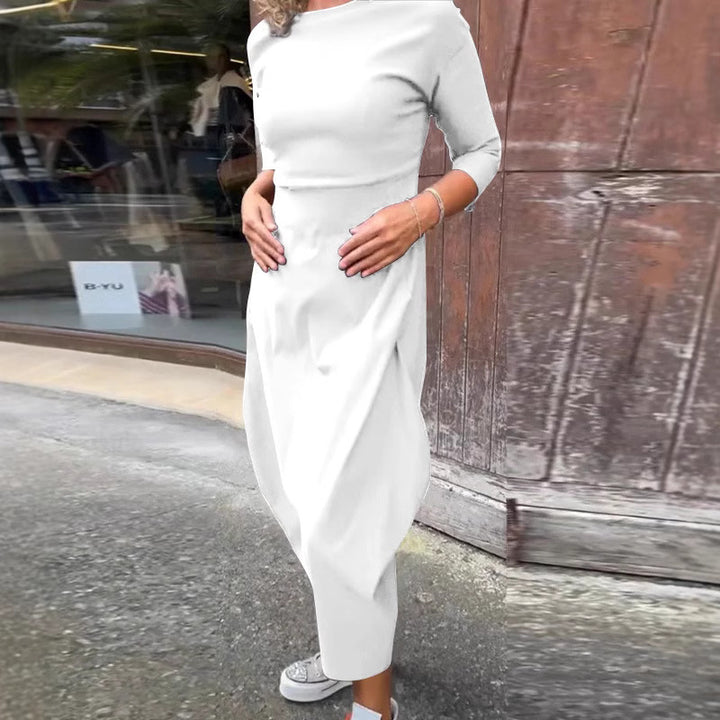 Frauen Einfach Midi Kleid mit Bootsausschnitt, Taillierte Passform und Tulpenrock-Detail Drune