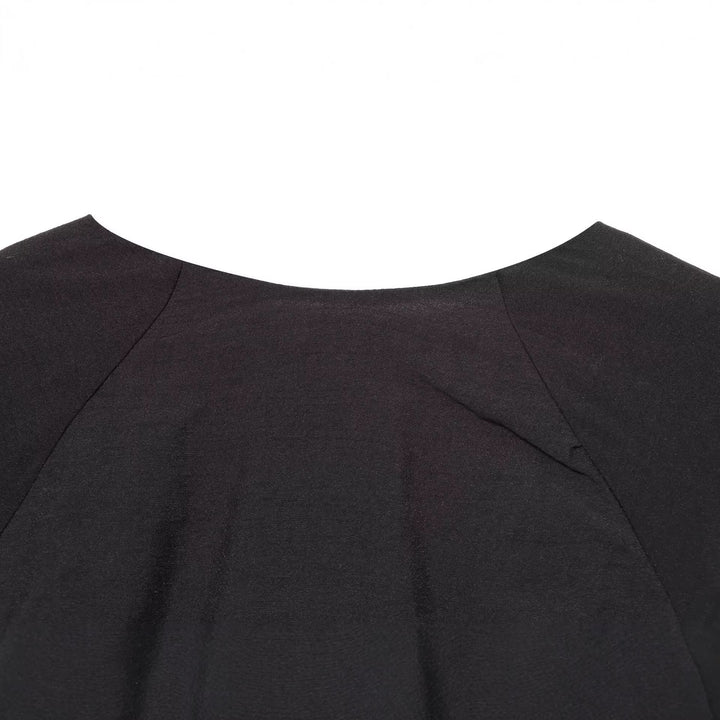 Damen Kurzkleid mit tiefem V‑Ausschnitt, Empire‑Taillenband und weiten Ballonärmeln Drune