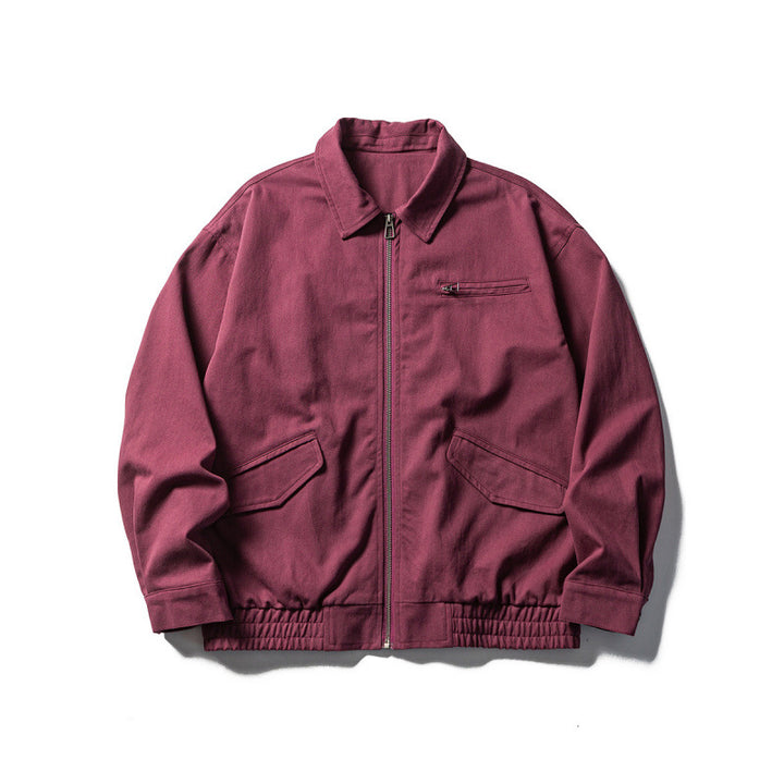 Herren Oversize-Workerjacke mit durchgehendem Reißverschluss, Brustreißverschluss und elastischem Saumbund Drune