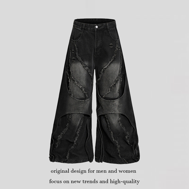 Damen weite Destroyed-Denim Culotte mit Lagenoptik und Fransenapplikation Drune