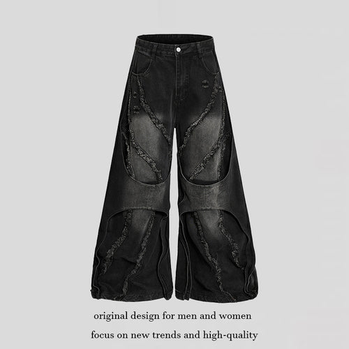 Damen weite Destroyed-Denim Culotte mit Lagenoptik und Fransenapplikation Drune
