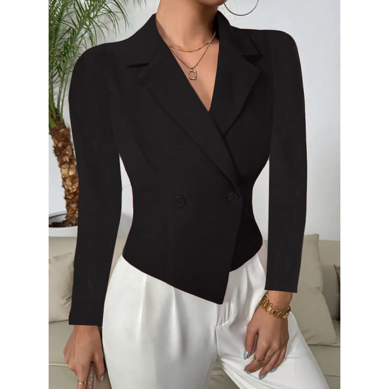 Damen Elegante Blazerjacke mit doppelt knöpfbarer Front und geschwungenem Saum Drune