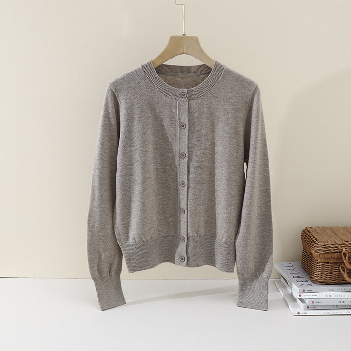 Damen Feiner Rundhals-Feinstrick-Cardigan mit schmaler Silhouette & verlängerten Bündchen Drune