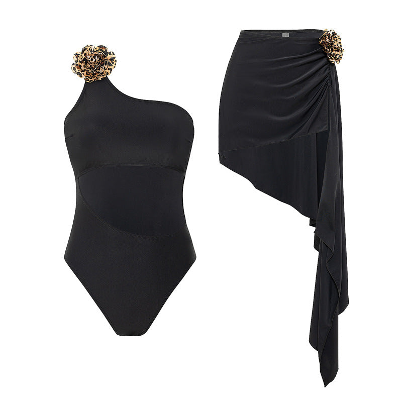 Damen Einteiler Badeanzug mit asymmetrischem Wickelrock Drune