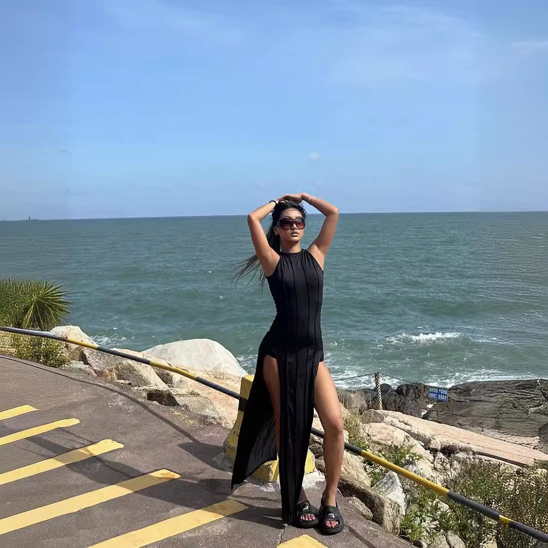 Damen Elegantes und figurbetontes Strandkleid mit hohem Schlitz Drune