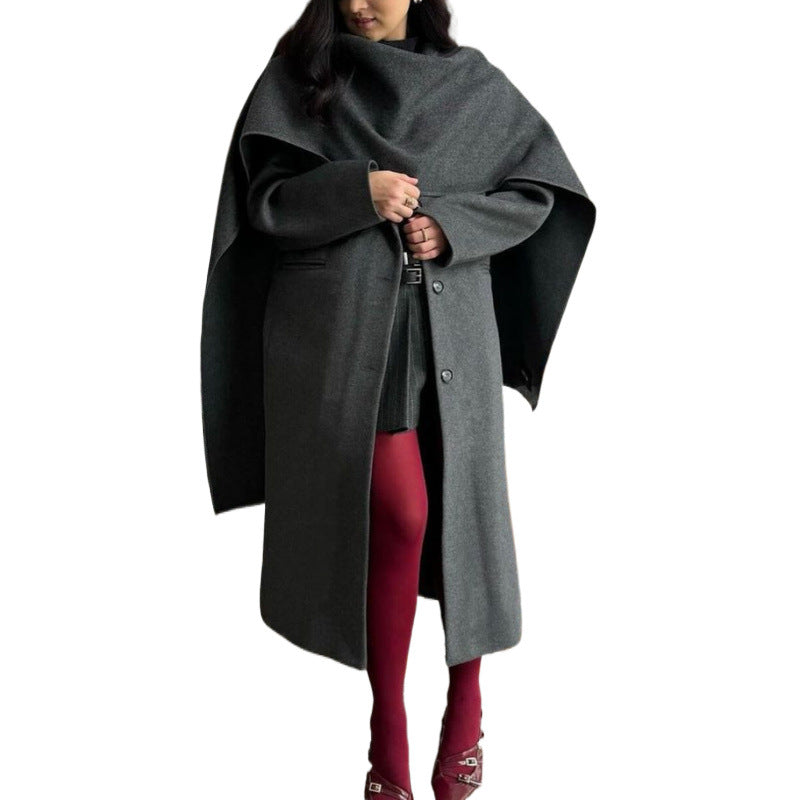 Damen Eleganter Cape Mantel aus hochwertigem Wollmix Drune