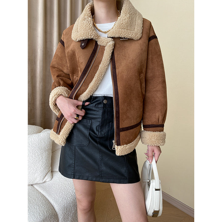 Damen modische Teddyjacke mit kontrastierenden Details Drune
