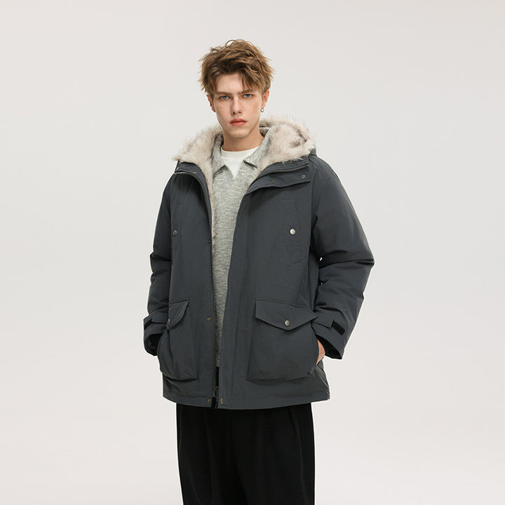Herren Gefütterte Winterparka mit Kunstfellkapuze und Thermofutter, wind- und wasserabweisend Drune