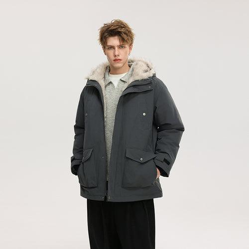 Herren Gefütterte Winterparka mit Kunstfellkapuze und Thermofutter, wind- und wasserabweisend Drune