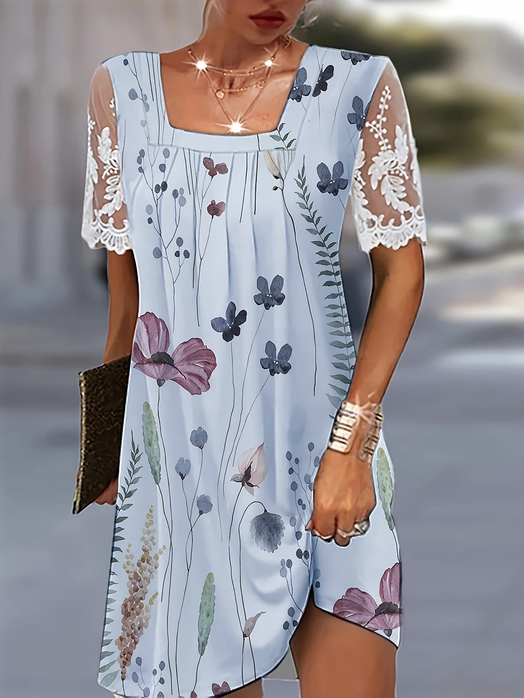 Damen Blumenmuster Shift Kleid Drune