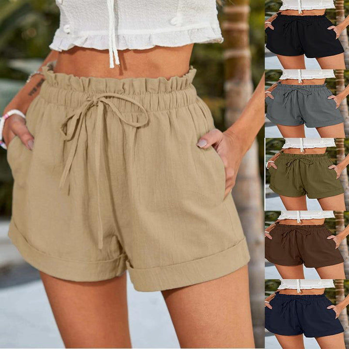 Damen elegante Stoffshorts mit hohem Bund und seitlichen Eingrifftaschen Drune