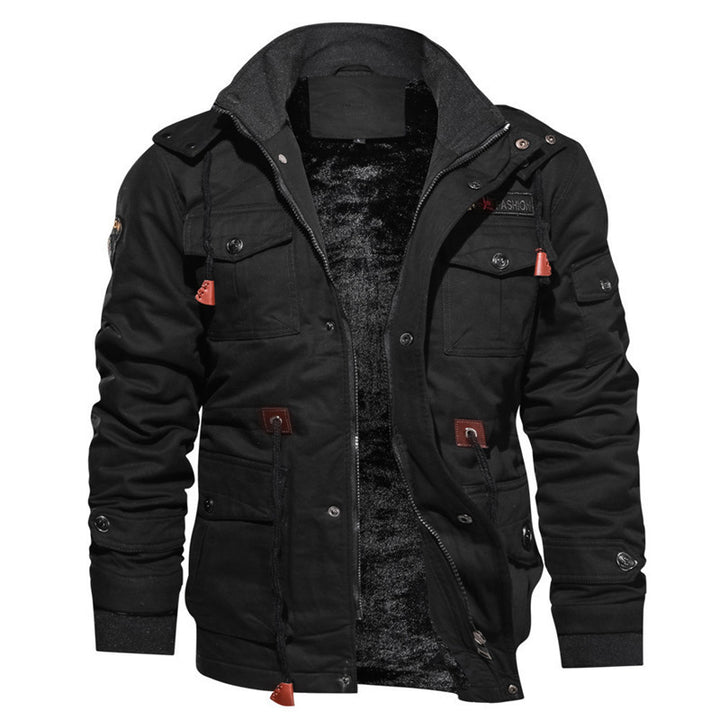 Herren robustes Canvas‑Fieldparka mit wärmender Teddy‑Innenlage, Kordelzug und Multifunktions‑Taschen Drune