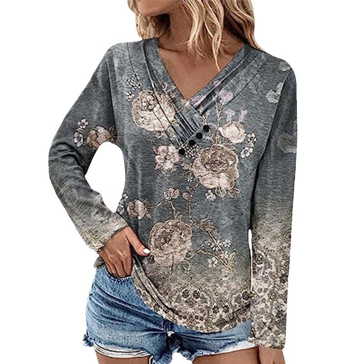 Damen Gerippter V-Ausschnitt Pullover mit Farbverlauf, Zierknöpfen und legerer Passform Drune