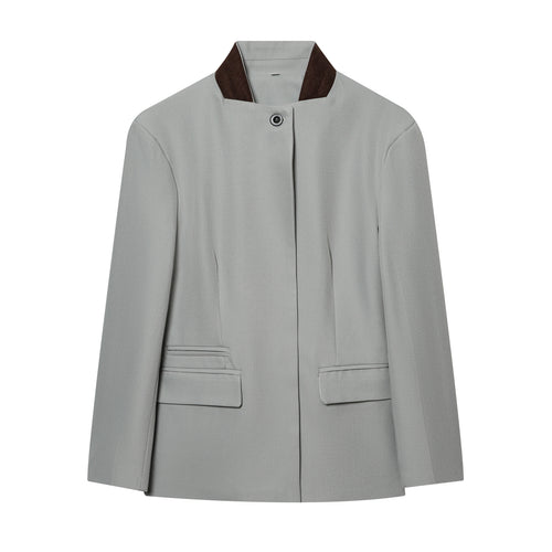 Damen Kurzblazer im minimalistischen Clean‑Look mit Stehkragen und verdeckter Knopfleiste Drune