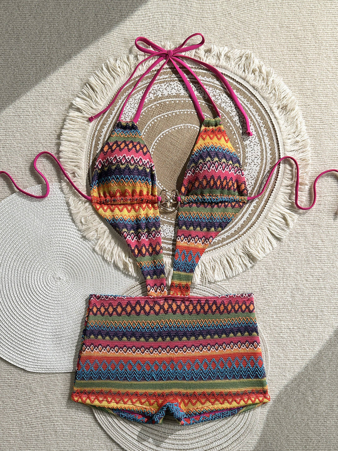 Damen Bunt gemusterter Bikini mit hochgeschnittenen Shorts Drune