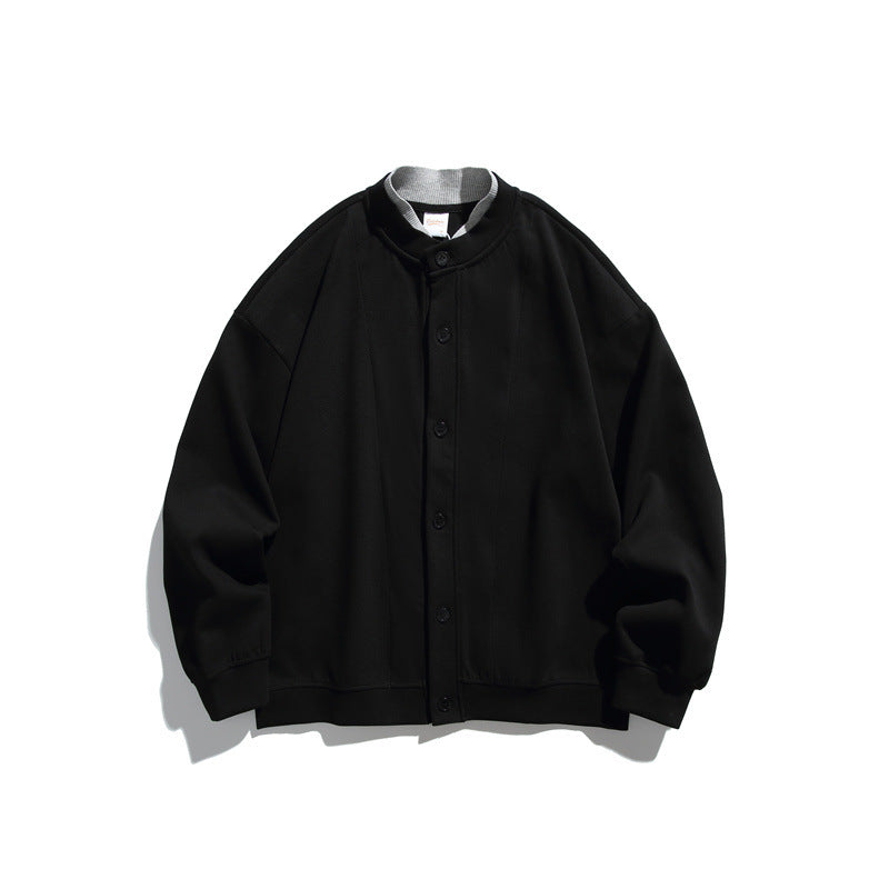 Unisex Oversize Knopfcardigan aus schwerer Baumwollfrottee mit tonalen Nahtpaspeln und geripptem Innenkragen Drune