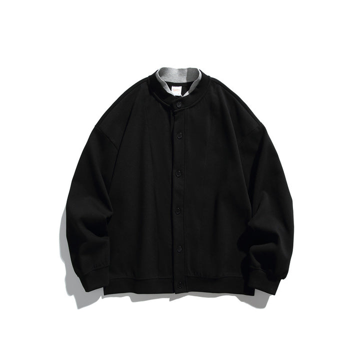 Unisex Oversize Knopfcardigan aus schwerer Baumwollfrottee mit tonalen Nahtpaspeln und geripptem Innenkragen Drune