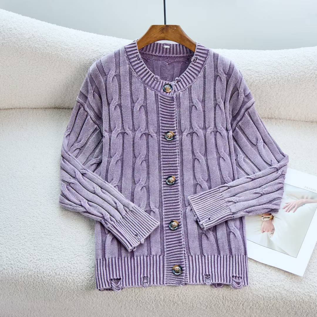 Damen Strickjacke mit Zopfmuster und Knopfverschluss Drune