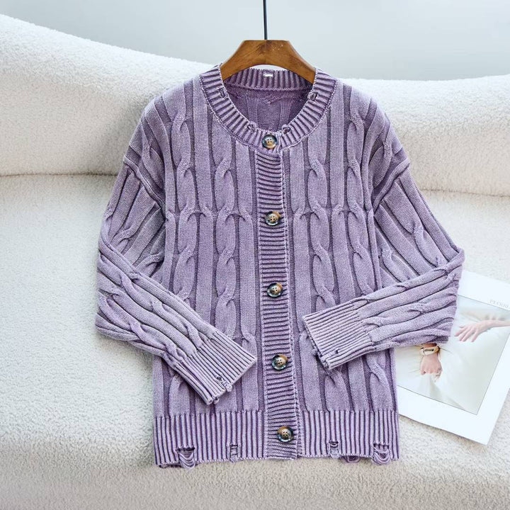 Damen Strickjacke mit Zopfmuster und Knopfverschluss Drune