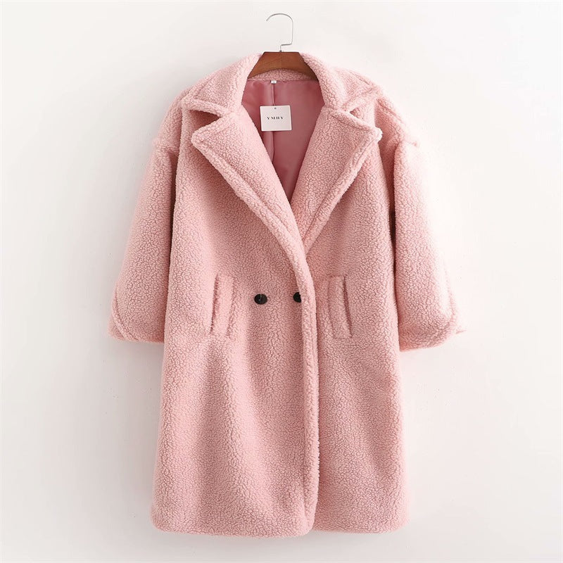 Drune | Langer Übergroß Schnitt Weiches Teddy Fleece Reverskragen Warm Und Bequem