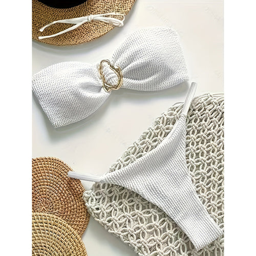 Damen Premium Bikini-Set mit Struktur und Goldverzierung Drune