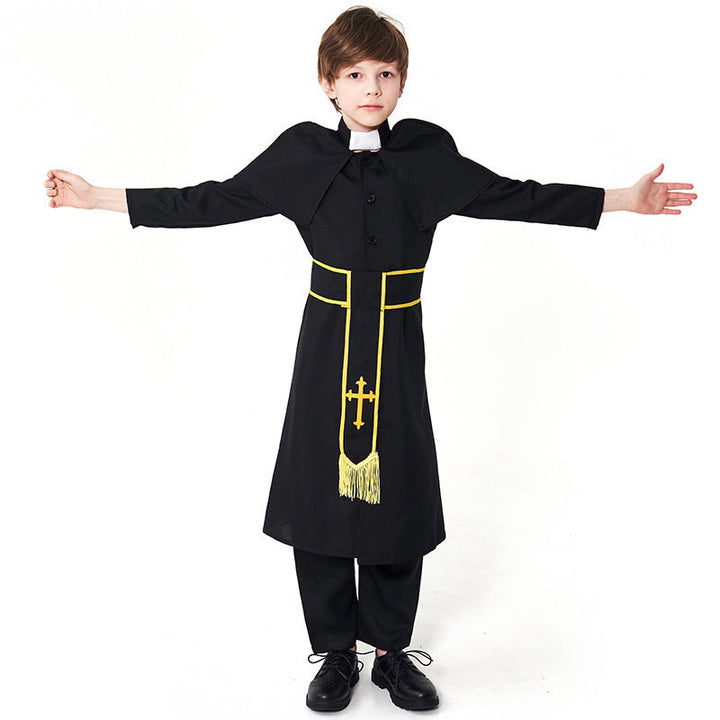Männer Priester Kostüm mit Umhang und goldenen Accessoires Drune