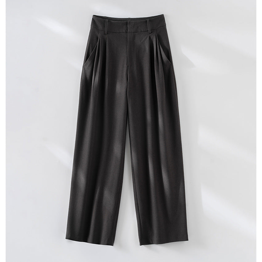 Damen Hochtaillierte Palazzo-Stoffhose mit Bundfalten, Eingrifftaschen und klarer Bügelfalte Drune