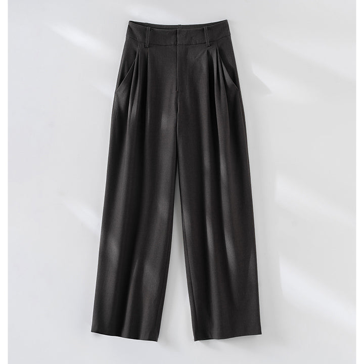 Damen Hochtaillierte Palazzo-Stoffhose mit Bundfalten, Eingrifftaschen und klarer Bügelfalte Drune