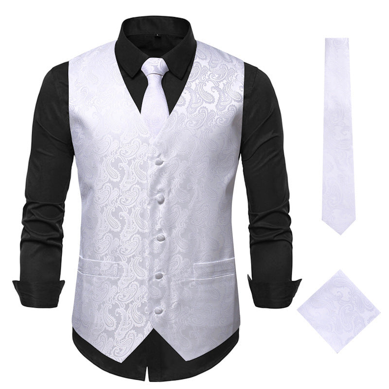 Herren elegante Weste mit feinem Paisleymuster und passendem Krawatten-Set Drune