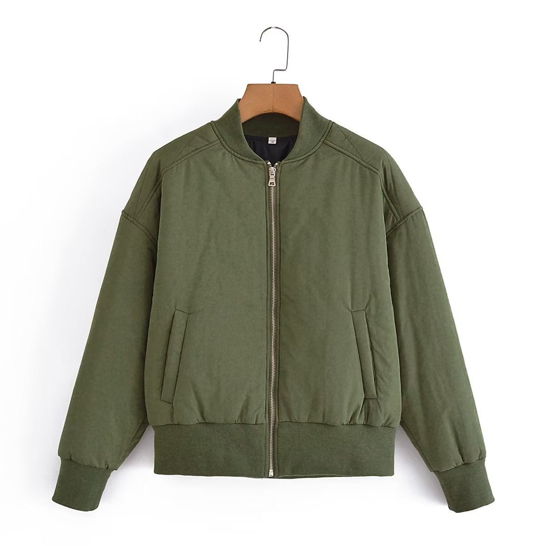 Damen Kurz geschnittene wattierte Blousonjacke mit geripptem Saum Drune