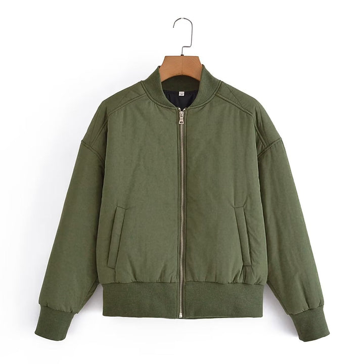 Damen Kurz geschnittene wattierte Blousonjacke mit geripptem Saum Drune