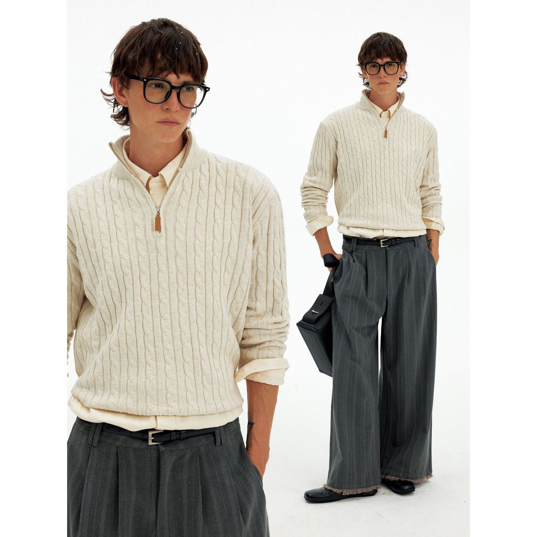 Herren Klassischer Grobstrickpullover mit Zippkragen Drune